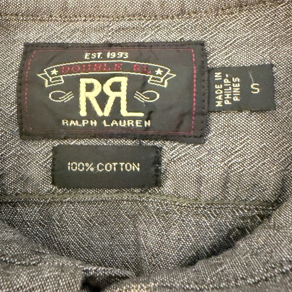 RRL Ralph Lauren Grey Cotton Chambray Button Down Shirt S Lng Slv Pocket